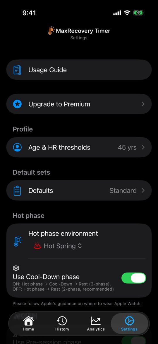 iPhone Settings tab